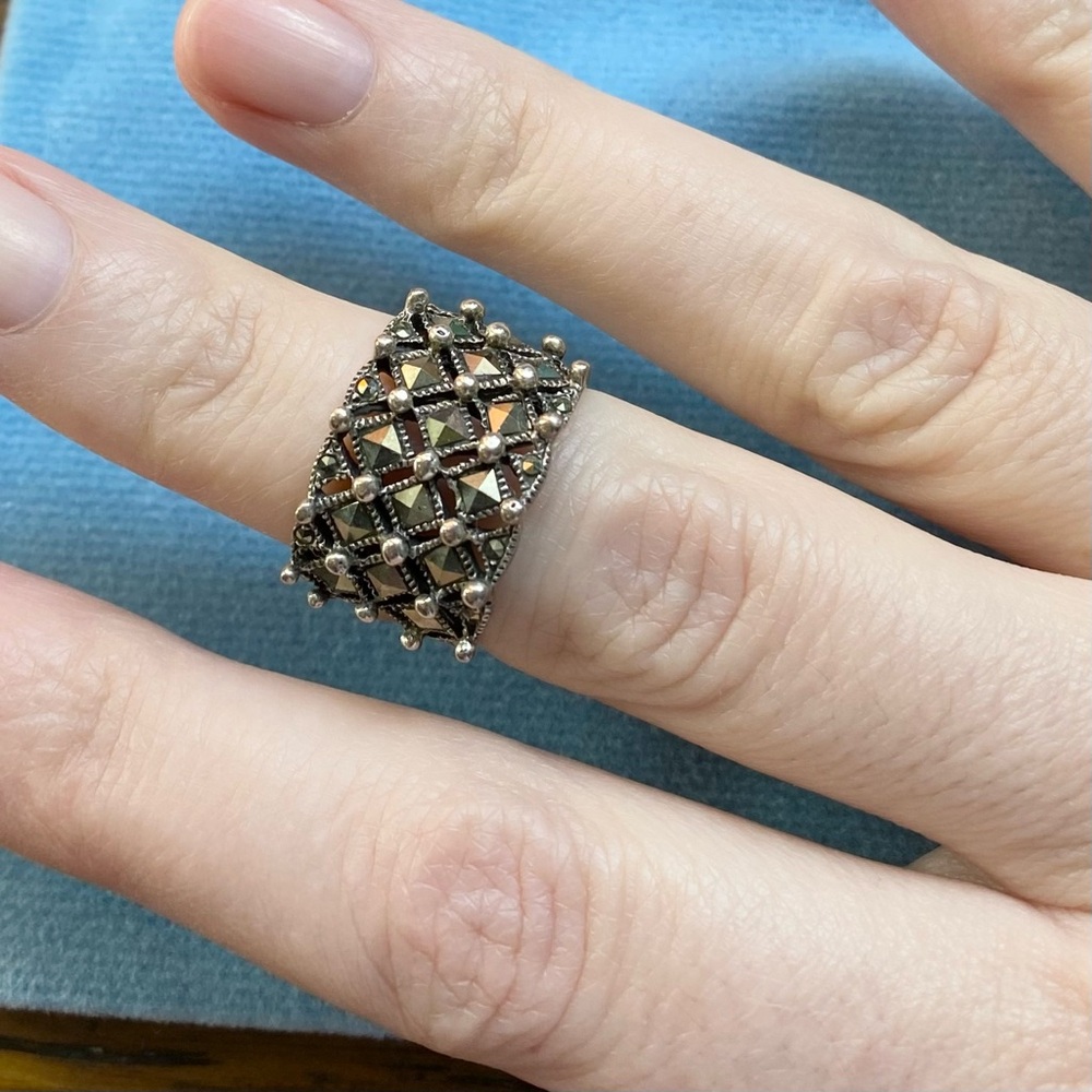 925 Silver Intricate Marcasite Lattice Band Ring
